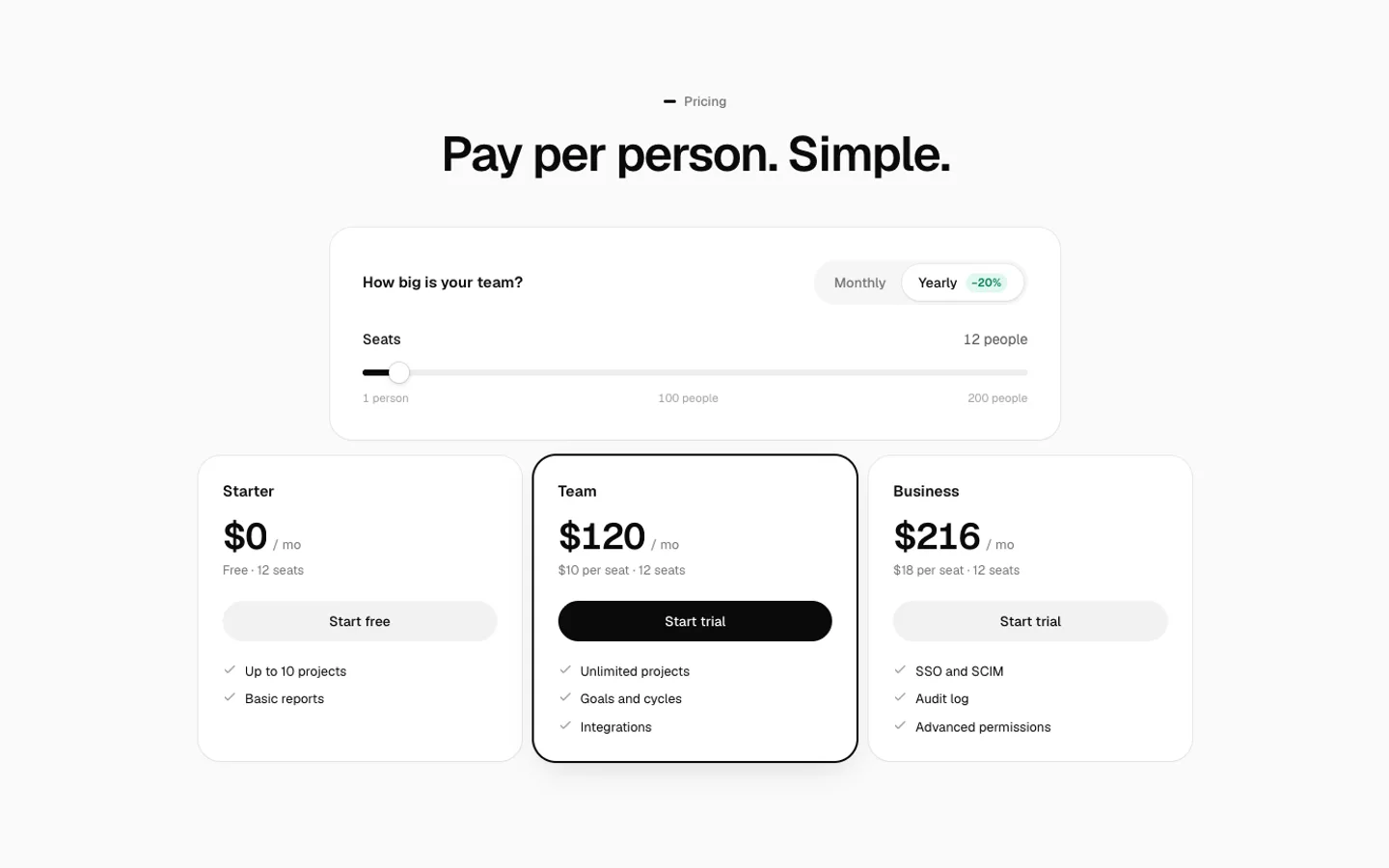Seat Pricing preview