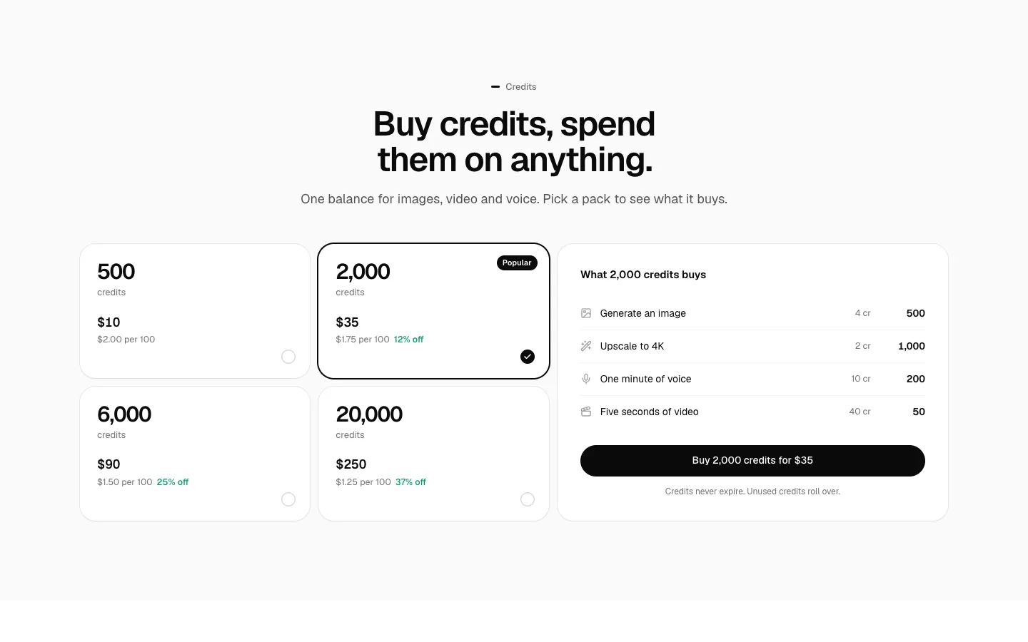 Credit Packs preview